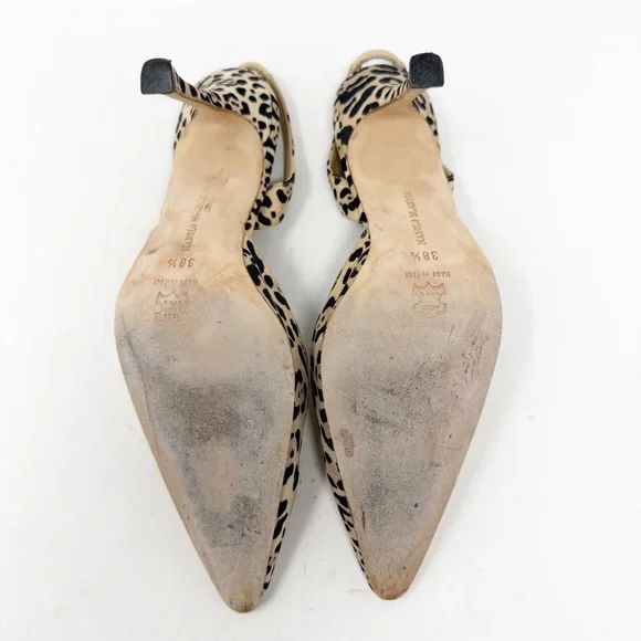 Manolo Blahnik Carolyne Leopard Print Canvas Slingback Heels Womens Size EU 38.5 - Picture 8 of 9